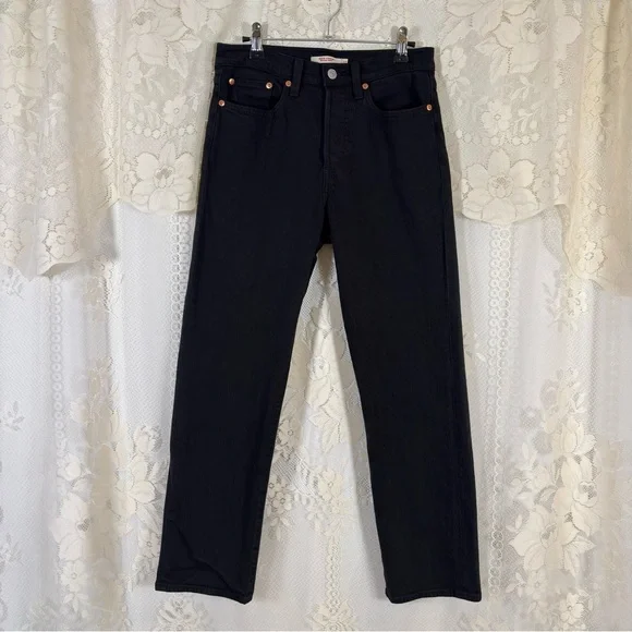 Levi's Wedgie Straight High Rise Denim Jeans Pants Black Sprout Size 27 - Picture 4 of 12